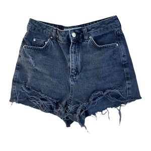 TOPSHOP MOTO DISTRESSED HIGH WAISTED BLACK MOM SHORTS size 2/4